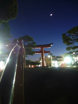 鳥居と月
